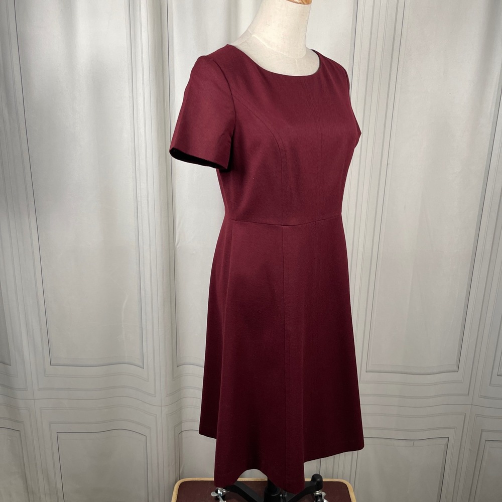 Talbots Burgundy Wool Fit & Flare Dress Size 2 Short‎ Sleeve - Picture 4 of 15